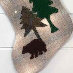 Personalized Wool Christmas Stocking Rustic Woodland Bear - thumbnail 2