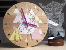 Large Wood Wall Clock, Oak, 13, 19Inch, Geometric Unique Wall Pink Hands, Modern Silent, Decor, Mirror