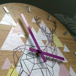 Large Wood Wall Clock, Oak, 13, 19Inch, Geometric Unique Wall Pink Hands, Modern Silent, Decor, Mirror - thumbnail 2
