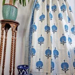 Kantha Stitch Pure Cotton Reversible Bed/Sofa Throw King Size - Handmade Handprinted Floral Dohar Paisley Persian Oriental Leaf Stripe - thumbnail 2