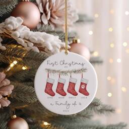Personalised First Christmas As A Family Of 4 Bauble, Ornament, Xmas Tree Keepsake Ornament - thumbnail 1