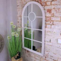 Panna Window Style Wall Mirror Rustic White Frame - thumbnail 1