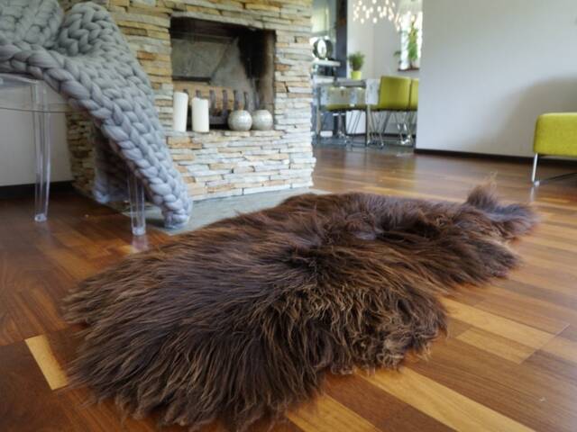 Sheepskin Brown Throw Genuine Leather Wool Carpet Decorative Rug Brown, Carpet, Gray Rugs, Chair Throw, Shag - image 1