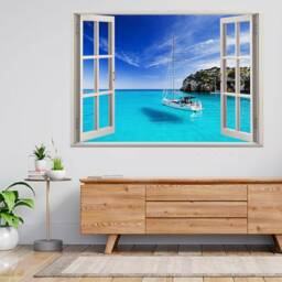 Tropical Island Mountain Nature 3D Window View Wall Sticker Poster Decal A890