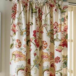 Jacobean Linen Curtain Panel, Floral Window Panel in Kaufmann Designer Fabric Ophilia Blossom - thumbnail 2