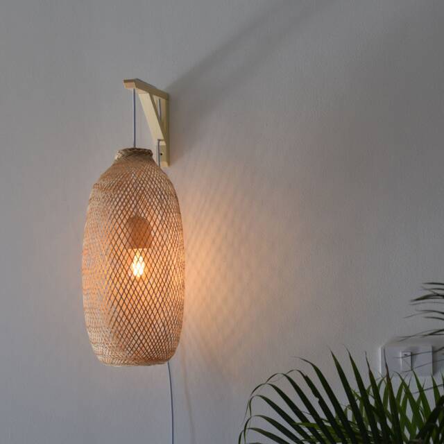 Handwoven Bamboo Wall Sconce Light - Thai Fishing Trap Lamp, Plug-In - image 1