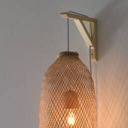 Handwoven Bamboo Wall Sconce Light - Thai Fishing Trap Lamp, Plug-In - thumbnail 3