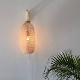 Handwoven Bamboo Wall Sconce Light - Thai Fishing Trap Lamp, Plug-In - thumbnail 2