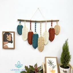 Large Feather Macrame Wall Hanging Rustic Boho Decor - 25x24 Inches - thumbnail 4