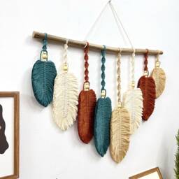 Large Feather Macrame Wall Hanging Rustic Boho Decor - 25x24 Inches - thumbnail 3