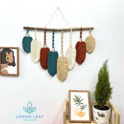 Large Feather Macrame Wall Hanging Rustic Boho Decor - 25x24 Inches - thumbnail 2
