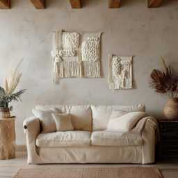 Woven Wall Hanging Set Warm Neutral Rustic Tapestry Ideal As Minimalist Above Bed Decor - thumbnail 2