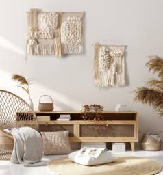 Woven Wall Hanging Set Warm Neutral Rustic Tapestry Ideal As Minimalist Above Bed Decor