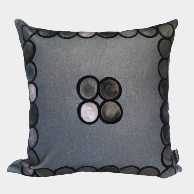 Ombr?? Circle Velvet Cushion, Pewter + Charcoal - image 1