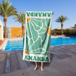 Retro Floral Personalized Beach Towel, Custom Name Pool Bachelorette Gift For Women - thumbnail 3