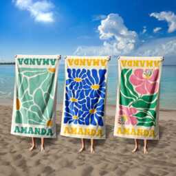 Retro Floral Personalized Beach Towel, Custom Name Pool Bachelorette Gift For Women - thumbnail 2