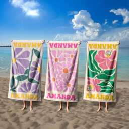 Retro Floral Personalized Beach Towel, Custom Name Pool Bachelorette Gift For Women - thumbnail 1