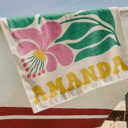 Retro Floral Personalized Beach Towel, Custom Name Pool Bachelorette Gift For Women - thumbnail 4