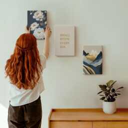 3 Piece Canvas Set - Mountains Flowers & Inspiring Lettering, Navy Wall Art Large, Abstract Decor - thumbnail 1