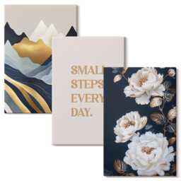 3 Piece Canvas Set - Mountains Flowers & Inspiring Lettering, Navy Wall Art Large, Abstract Decor - thumbnail 2