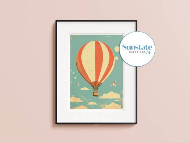 Hot Air Balloon, Nursery Prints, Retro Style, Wall Art, Baby Boys Room, Girls Vintage Nursery, Posters - image 1