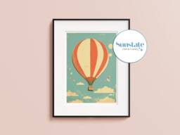 Hot Air Balloon, Nursery Prints, Retro Style, Wall Art, Baby Boys Room, Girls Vintage Nursery, Posters