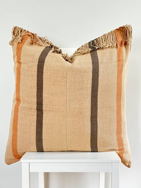 Brown Tribal Hemp Hand Woven Natural Dye Color Hmong Lumbar Pillow Cover - image 1