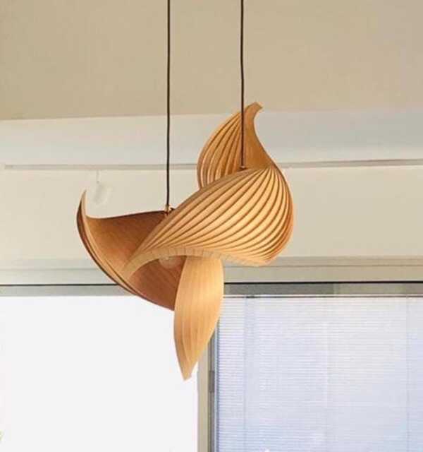 Handcrafted Japandi Staircase Chandelier Lighting Studiovayehi - Wood Pendant Organic Modern Kitchen-And-Dining Light Two Wings - image 1