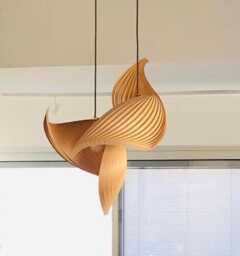 Handcrafted Japandi Staircase Chandelier Lighting Studiovayehi - Wood Pendant Organic Modern Kitchen-And-Dining Light Two Wings - thumbnail 1