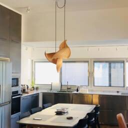Handcrafted Japandi Staircase Chandelier Lighting Studiovayehi - Wood Pendant Organic Modern Kitchen-And-Dining Light Two Wings - thumbnail 2