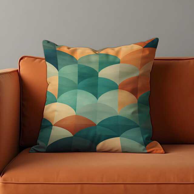 Bold Geometric Cushion Cover, Retro Teal & Burnt Orange Fan Pattern Pillow Case, Mid-Century Or Modern Living Room Throw Cover - image 1