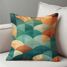 Bold Geometric Cushion Cover, Retro Teal & Burnt Orange Fan Pattern Pillow Case, Mid-Century Or Modern Living Room Throw Cover - thumbnail 4