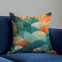 Bold Geometric Cushion Cover, Retro Teal & Burnt Orange Fan Pattern Pillow Case, Mid-Century Or Modern Living Room Throw Cover - thumbnail 3
