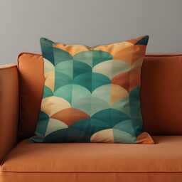 Bold Geometric Cushion Cover, Retro Teal & Burnt Orange Fan Pattern Pillow Case, Mid-Century Or Modern Living Room Throw Cover - thumbnail 1