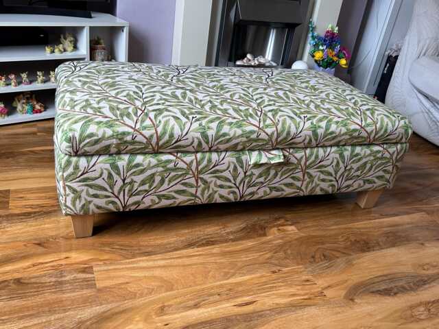 Hand Made Storage Footstool in William Morris Bough Azure/Crimson/Sage Tapestry Fabric - image 1