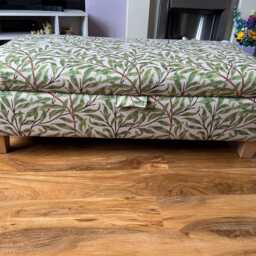 Hand Made Storage Footstool in William Morris Bough Azure/Crimson/Sage Tapestry Fabric - thumbnail 2