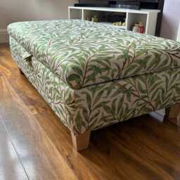 Hand Made Storage Footstool in William Morris Bough Azure/Crimson/Sage Tapestry Fabric - thumbnail 3
