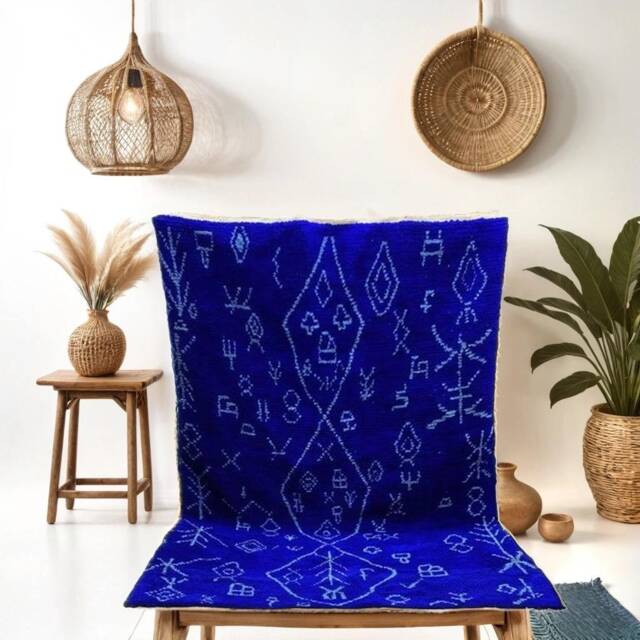 Handmade Moroccan Tufted Rug -Blue Boho Bedroom Decor - image 1