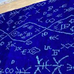 Handmade Moroccan Tufted Rug -Blue Boho Bedroom Decor - thumbnail 3