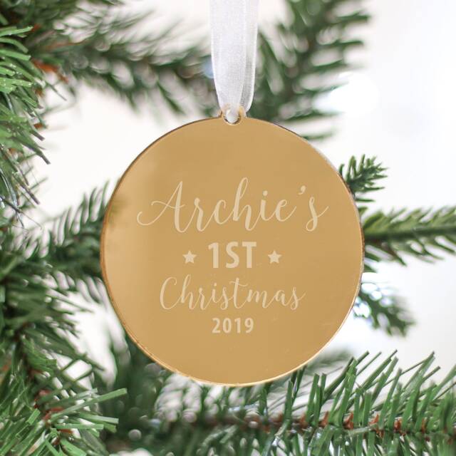 Personalised Baby's First Christmas, Rose Gold, Silver Christmas Tree Decoration Bauble, Secret Santa Gift Idea