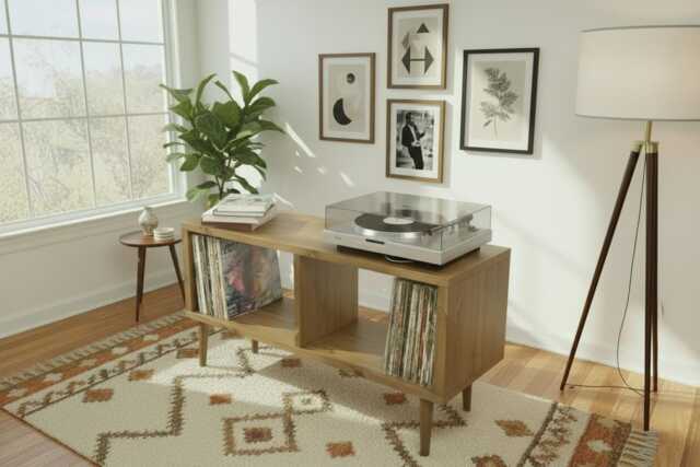 Solid Wood Record Player Stand Vinyl Storage Cabinet, Hifi Rack - image 1