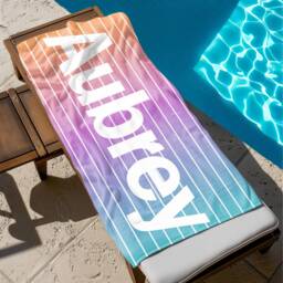 Personalized Name Rainbow Stripe Gradient Beach Towel, Oversized Custom Monogram Pool Signature Towel For Kids, Vacation Gift - thumbnail 3