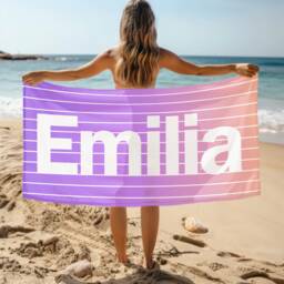 Personalized Name Rainbow Stripe Gradient Beach Towel, Oversized Custom Monogram Pool Signature Towel For Kids, Vacation Gift - thumbnail 1