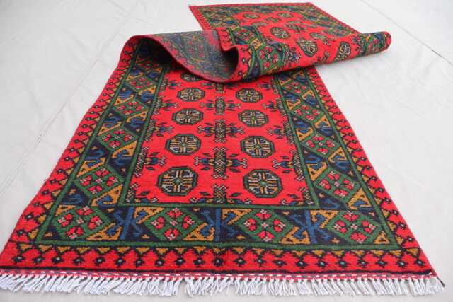 2'5x9'5 Turkmen Bukhara Runner Rug, Afghan Handmade Wool Red Green Blue Natural Veg Dyes Oriental Tribal Carpet Hallway Rug - image 1