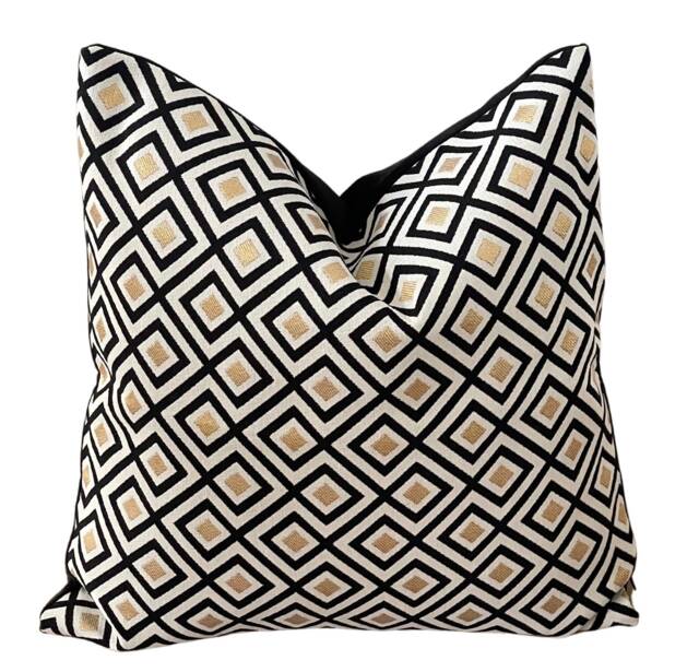 Geometric Diamonds Cushion Cover Black, White & Gold Nordic Throw Pillow - image 1