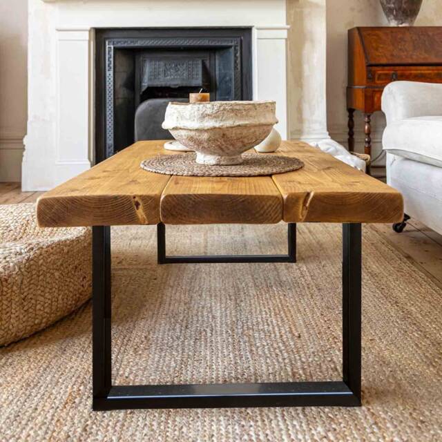 Rustic Solid Wood Coffee Table Handcrafted Box Leg Design - image 1