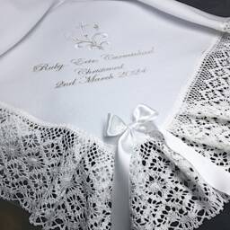 White Cream Or Ivory Warm Fleece Baby Blanket For A Baptizm Baptism Christening Personalized With Child's Name Cotton Cluny Lace - thumbnail 2