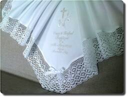 White Cream Or Ivory Warm Fleece Baby Blanket For A Baptizm Baptism Christening Personalized With Child's Name Cotton Cluny Lace