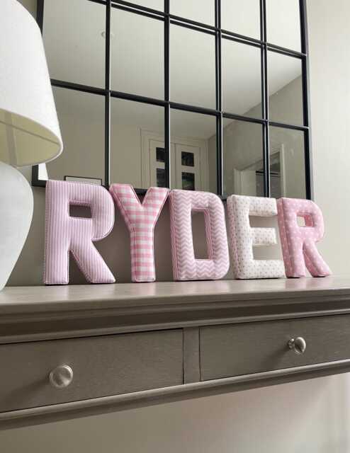 Fabric Letter - Pink Fabric Letter Nursery Inspo Gingham Print Wall Hanging - image 1