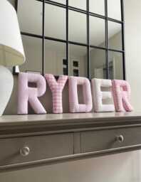 Fabric Letter - Pink Fabric Letter Nursery Inspo Gingham Print Wall Hanging - thumbnail 1